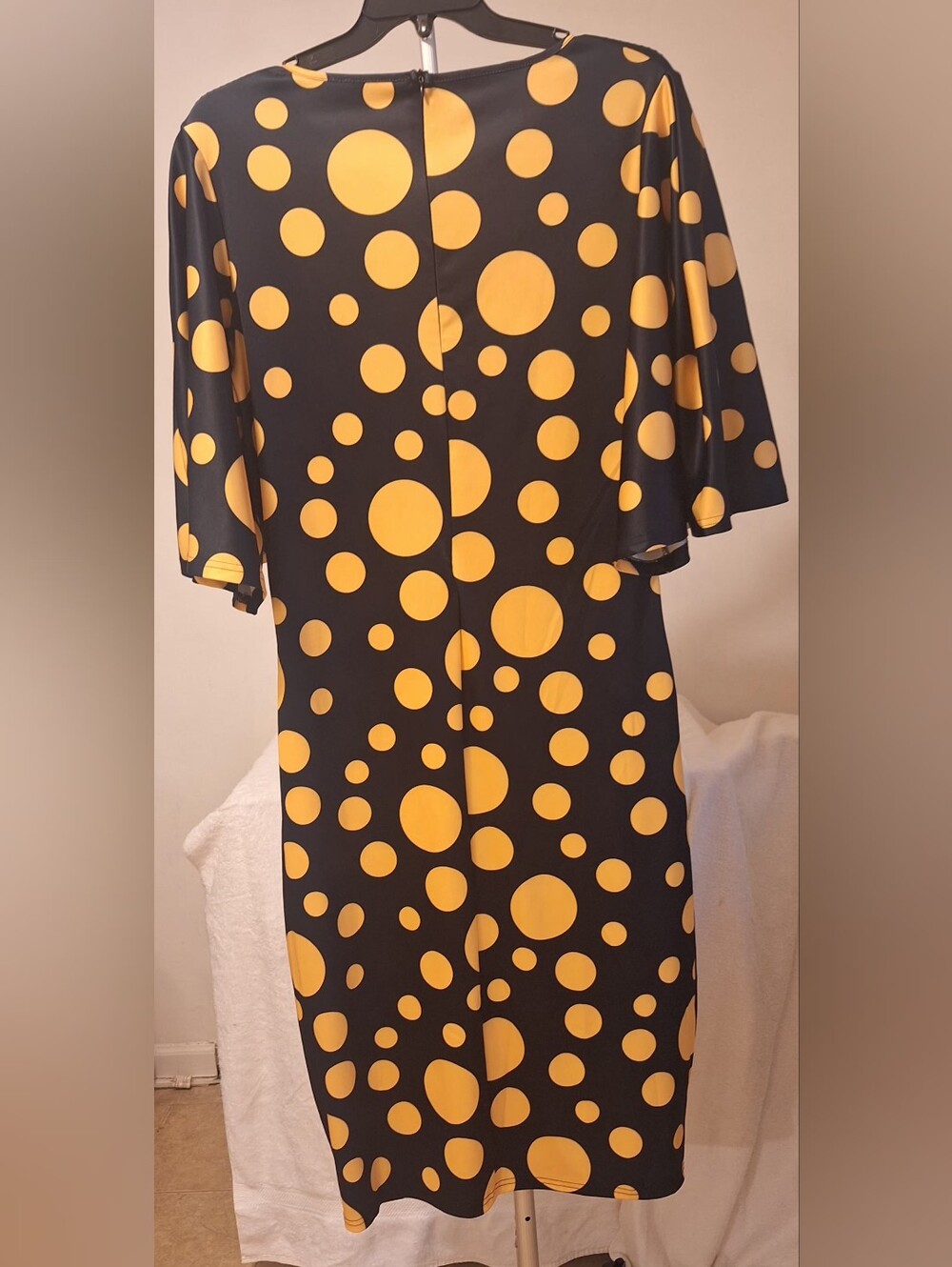 Black and Yellow Polka Dot Women's Dress - Plus Size - Picture 7 of 7